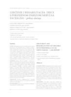 prikaz prve stranice dokumenta Liječenje i rehabilitacija djece s perifernom parezom nervusa facijalisa – prikaz slučaja